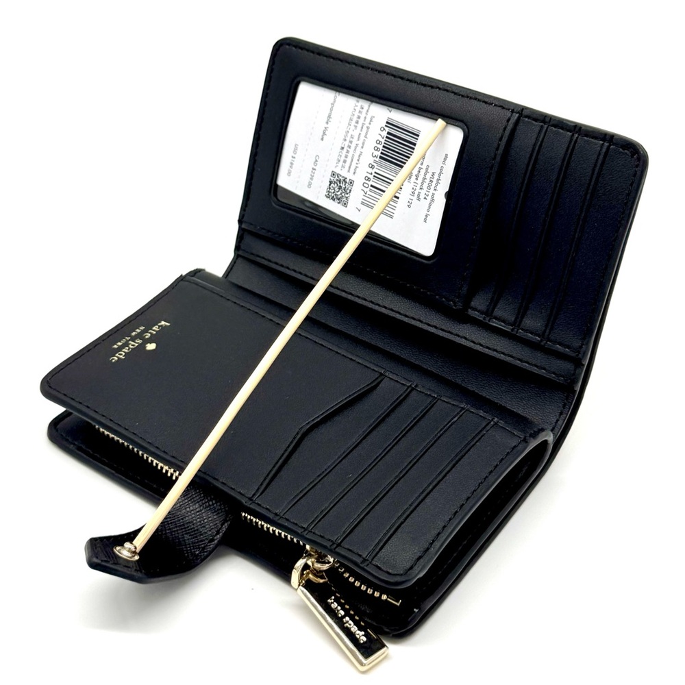 Kate Spade Leila Medium Pebbled Leather Compact Bifold Wallet Tan/Black - Picture 8 of 9